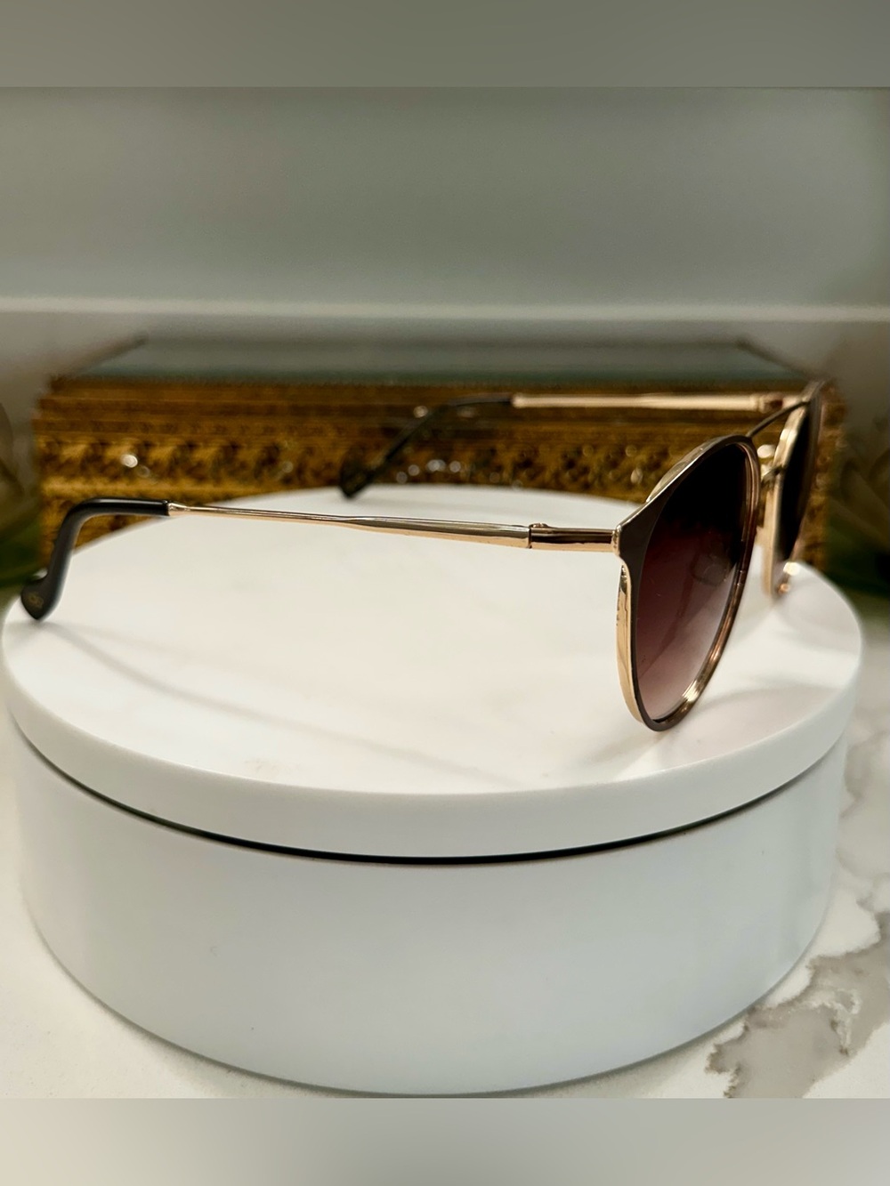 Jessica Simpson Brown/Gold Brow Bar Retro Cat-Eye Sunglasses, VGUC, Cat3